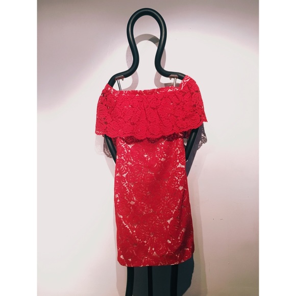 NWT MACloth Off the Shoulder Lace Red Dress - Picture 2 of 4